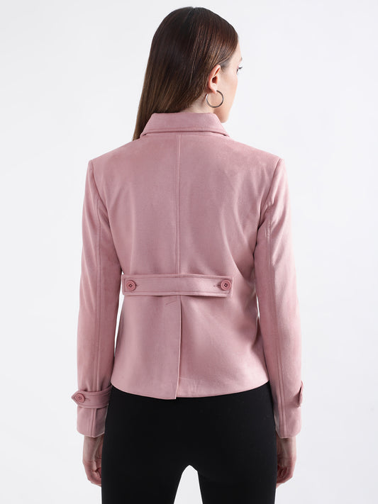 Centre Stage Women Pink Solid Collar Jacket