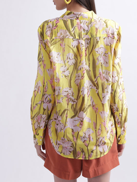 Gant Canary Yellow Floral Print Regular Fit Shirt