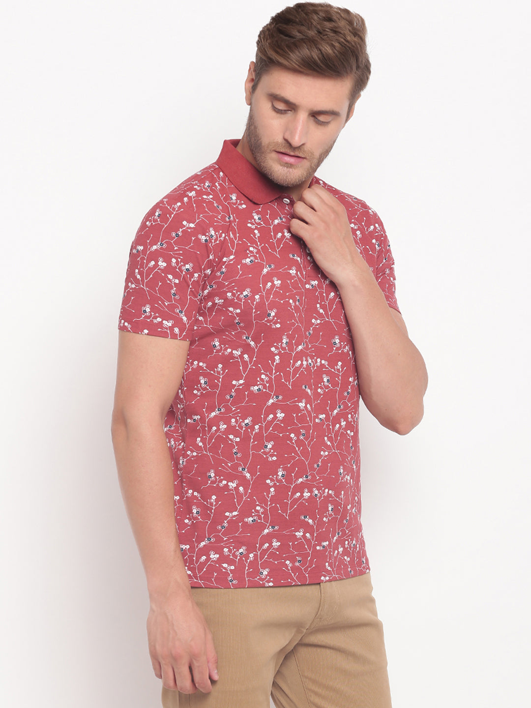 Lindbergh Men Red Printed Polo TShirt