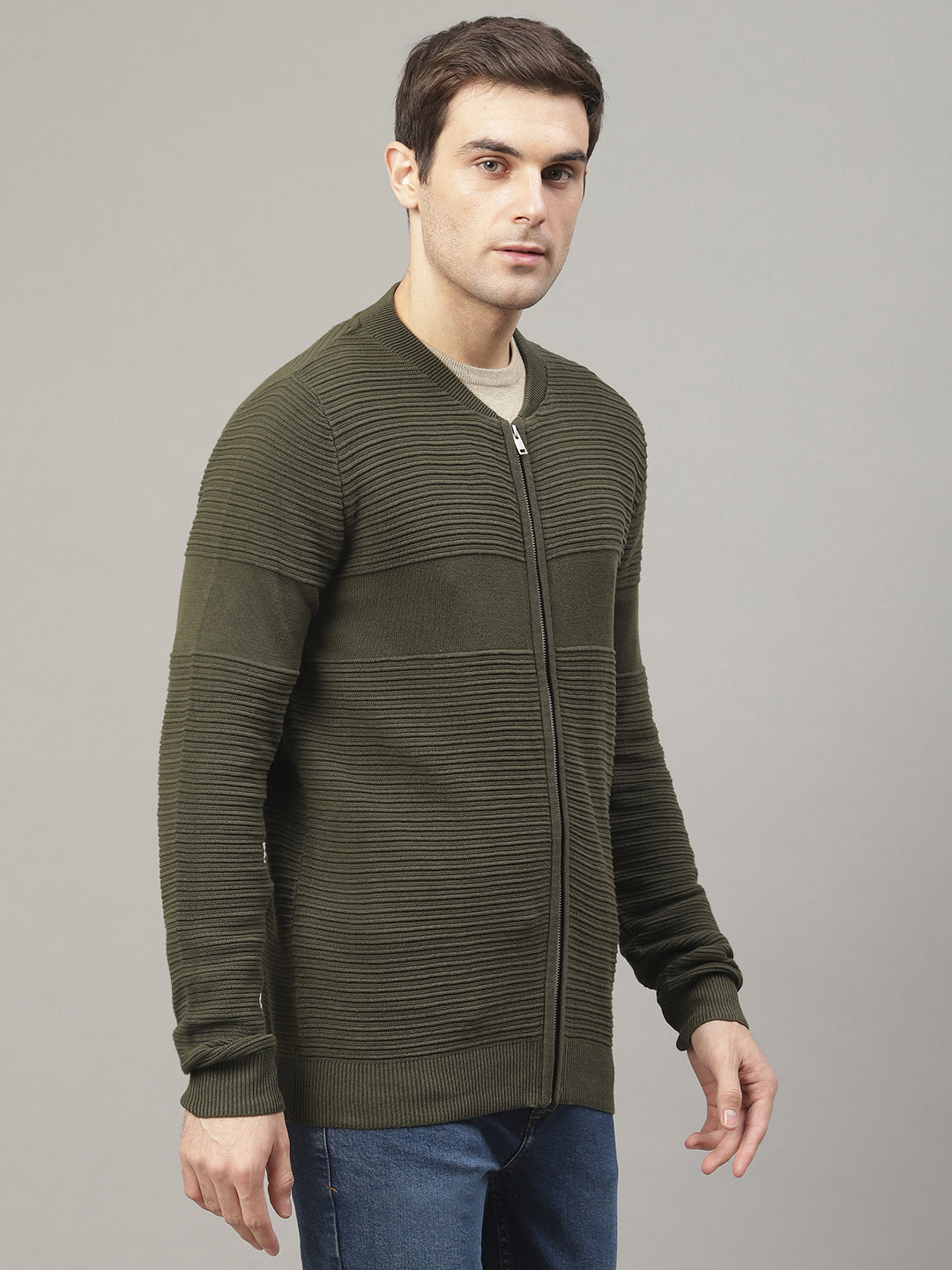 Lindbergh Men Green Solid Mandarin Collar Sweater