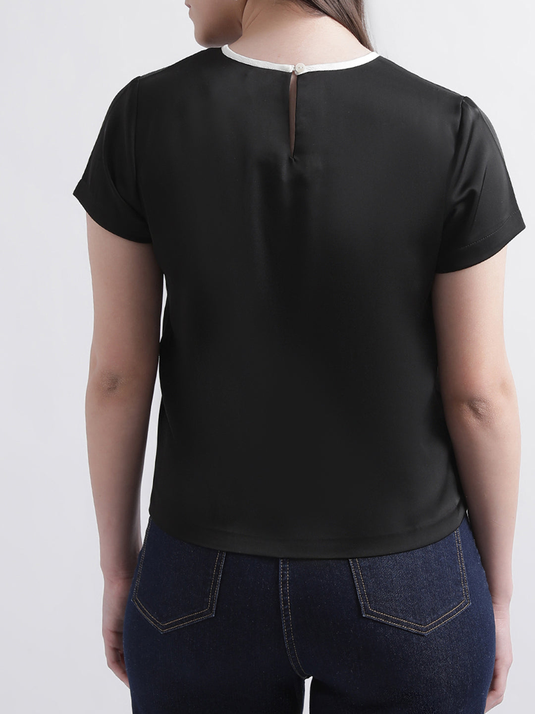 Centre Stage Women Black Solid Round Neck Top