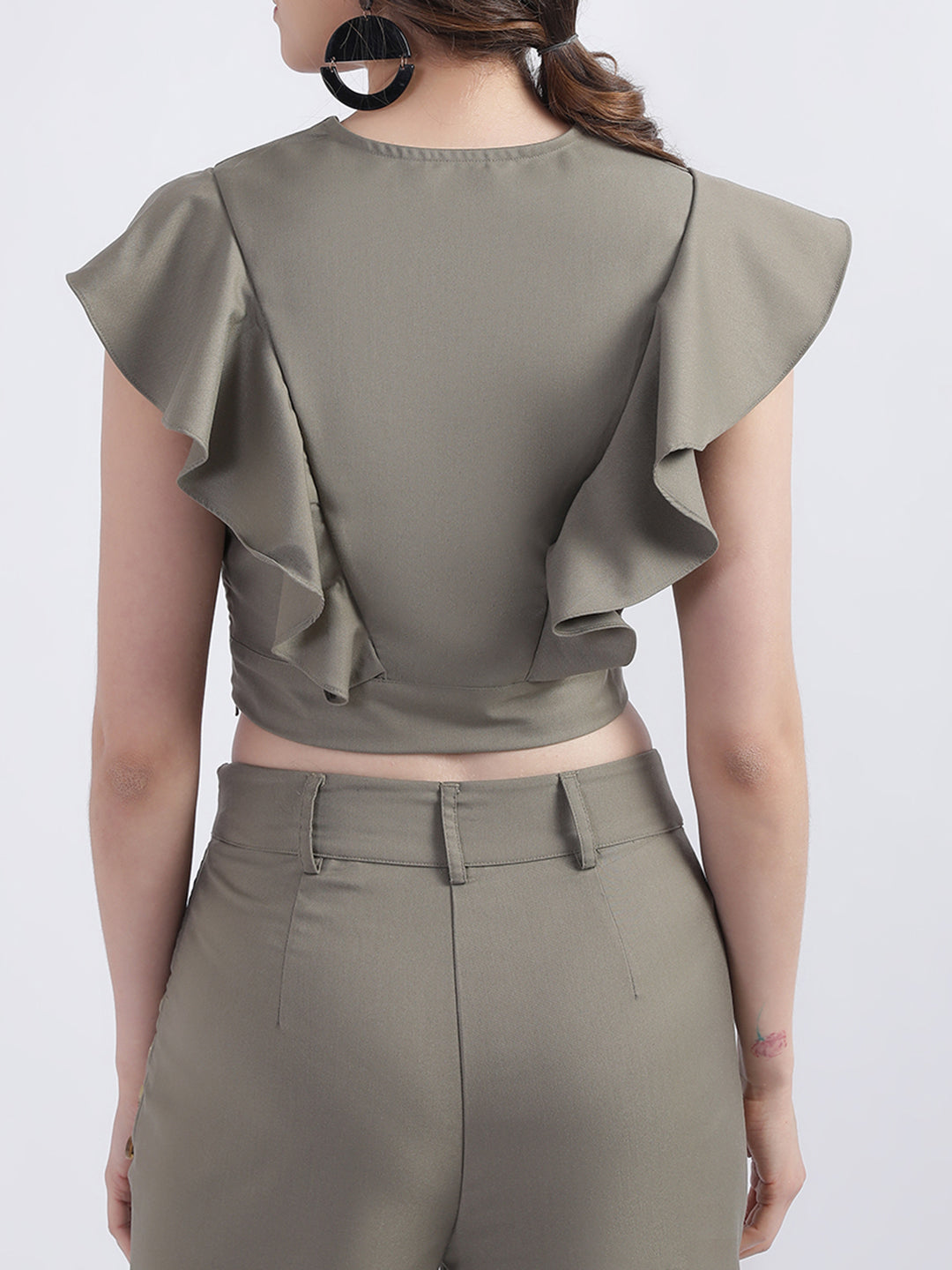 Centre Stage Women Green Solid V Neck Top