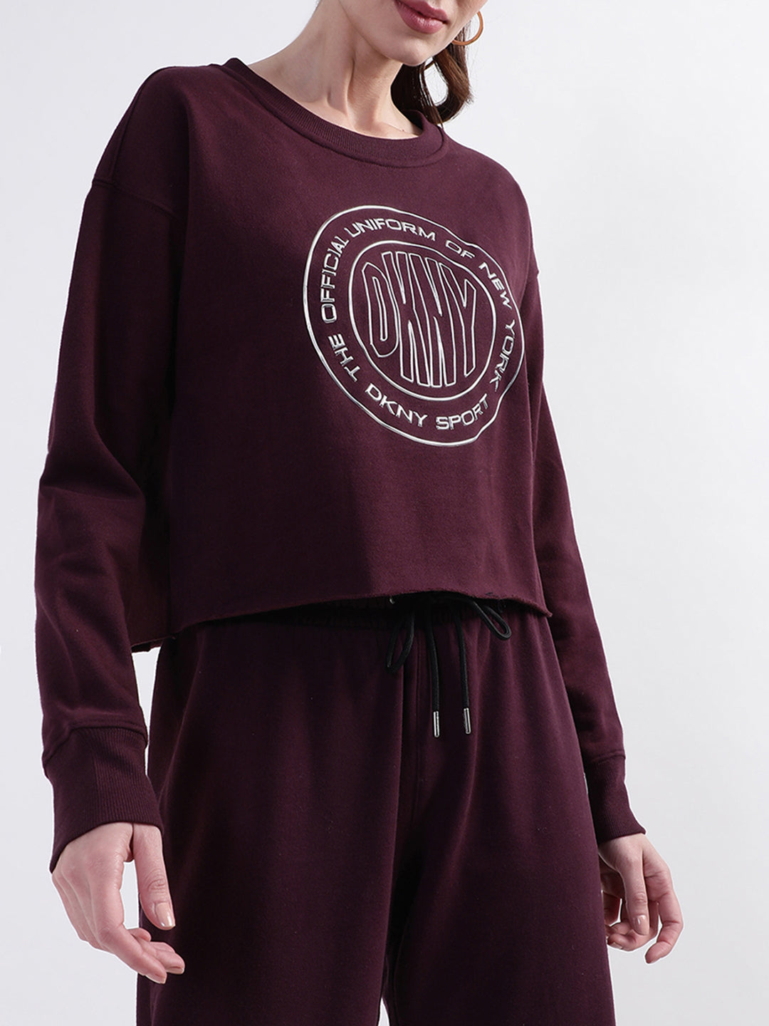 DKNY Women Maroon Printed Round Neck Sweatshirt
