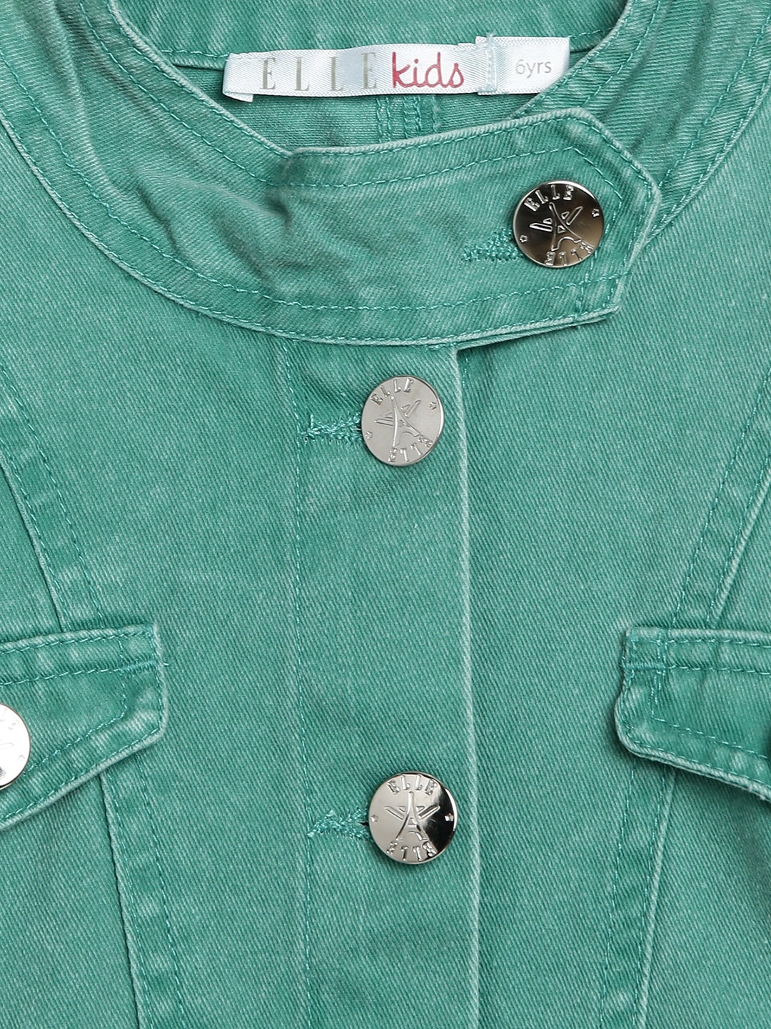 Elle Kids Girls Green Solid Band Collar Jacket