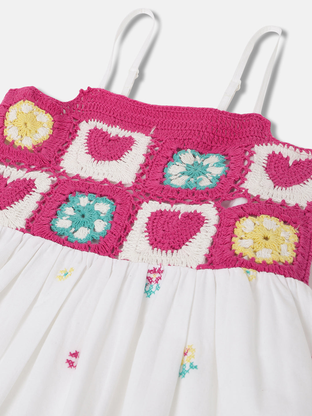 Blue Giraffe Girls White Self-Design Shoulder Straps Sleeveless Dress