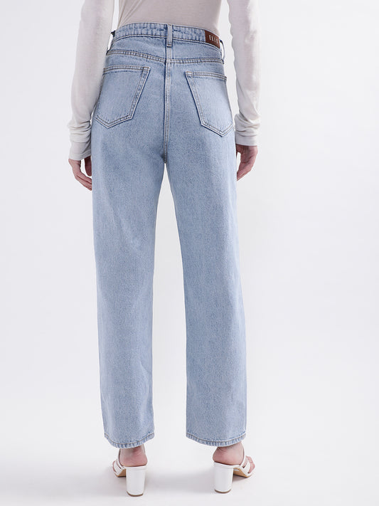 Elle Women Blue Solid Straight Fit Jeans
