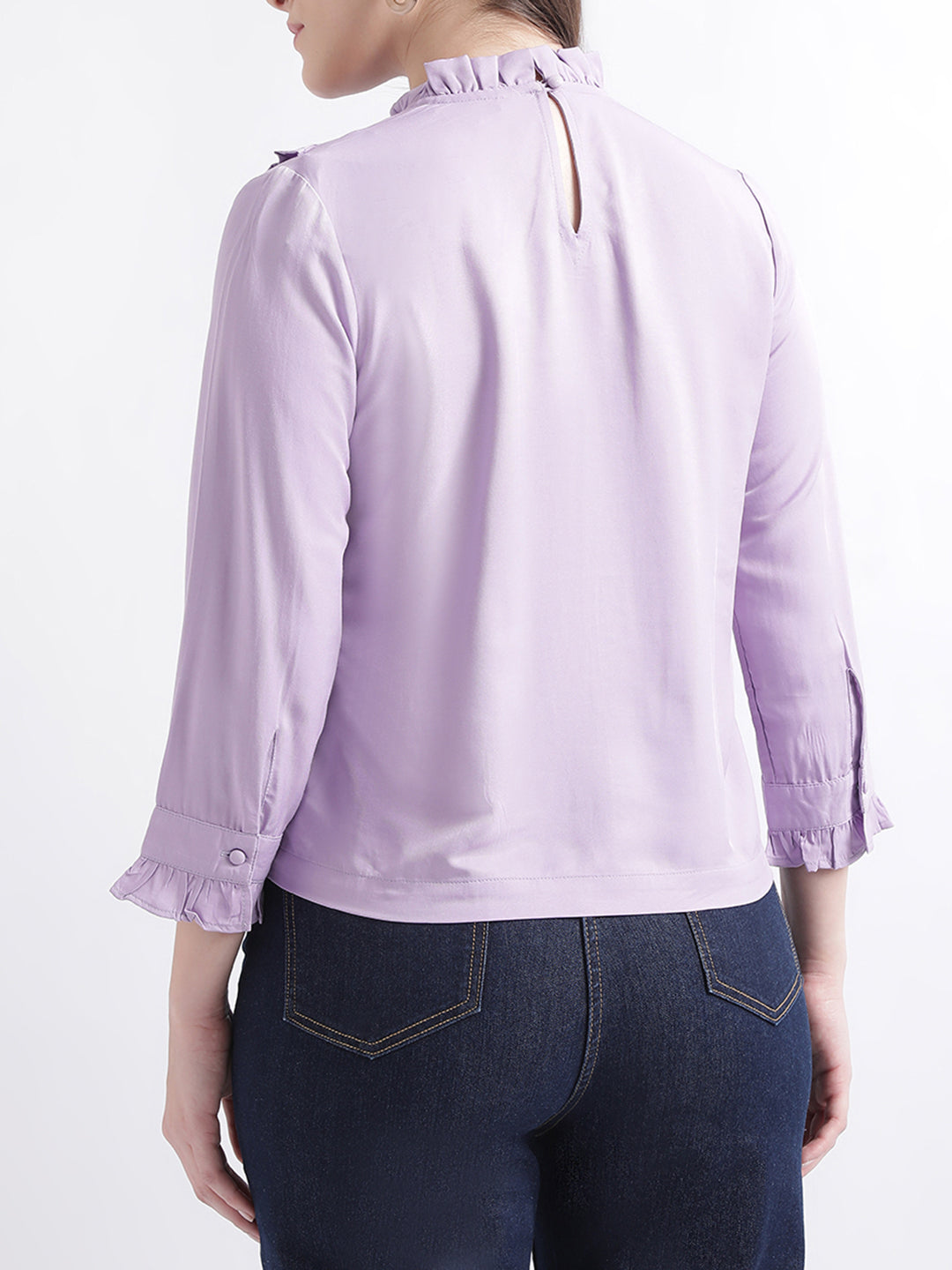 Centre Stage Women Lilac Solid Band Collar Top