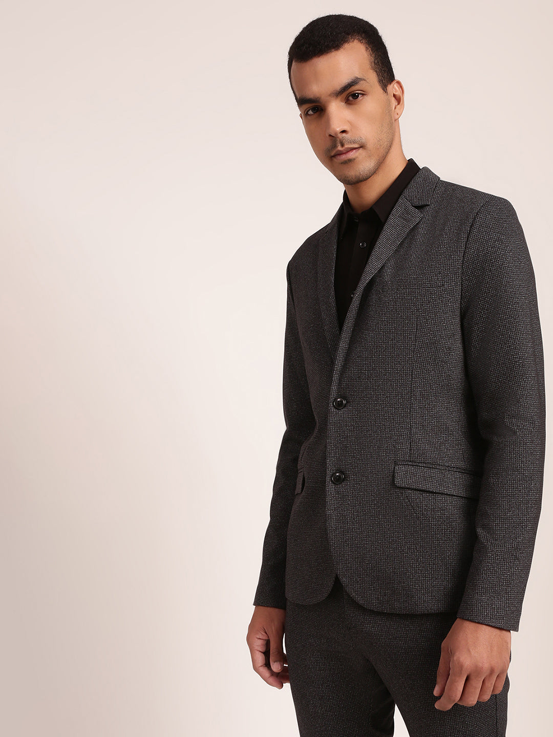 Lindbergh Men Navy Blue Checked Collar Blazer