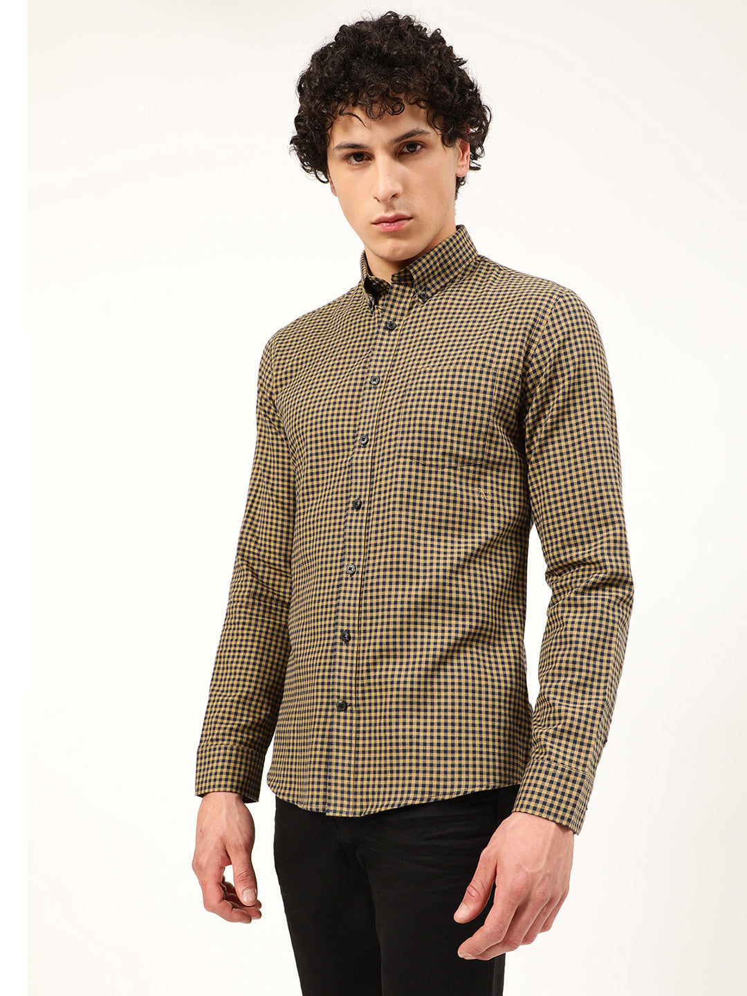 Lindbergh Mid Brown Fashion Checked Slim Fit Shirt