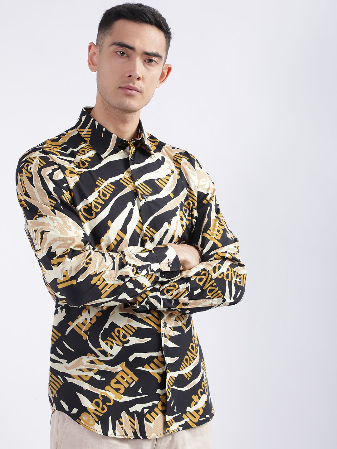 Just Cavalli Men Multi Printed Collar Shirt