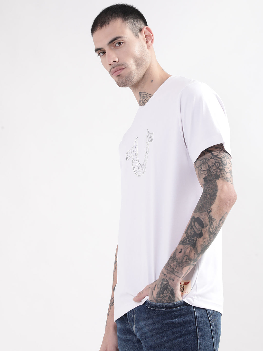 True Religion White HD Logo Regular Fit T-Shirt