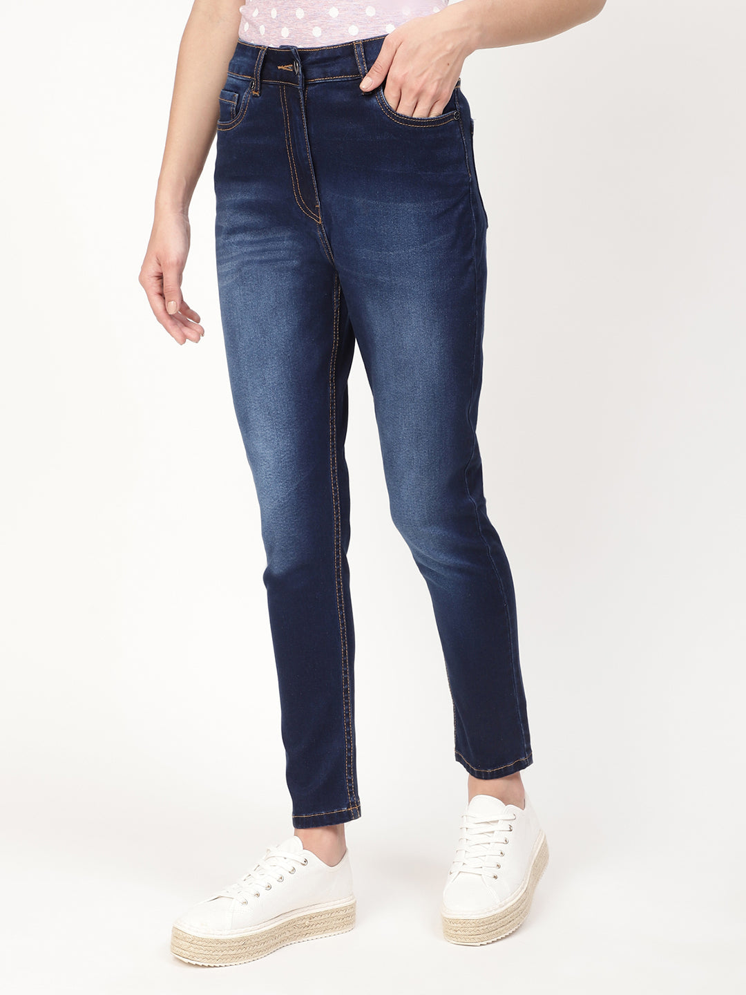 Elle Women Blue Solid Skinny Fit Jeans