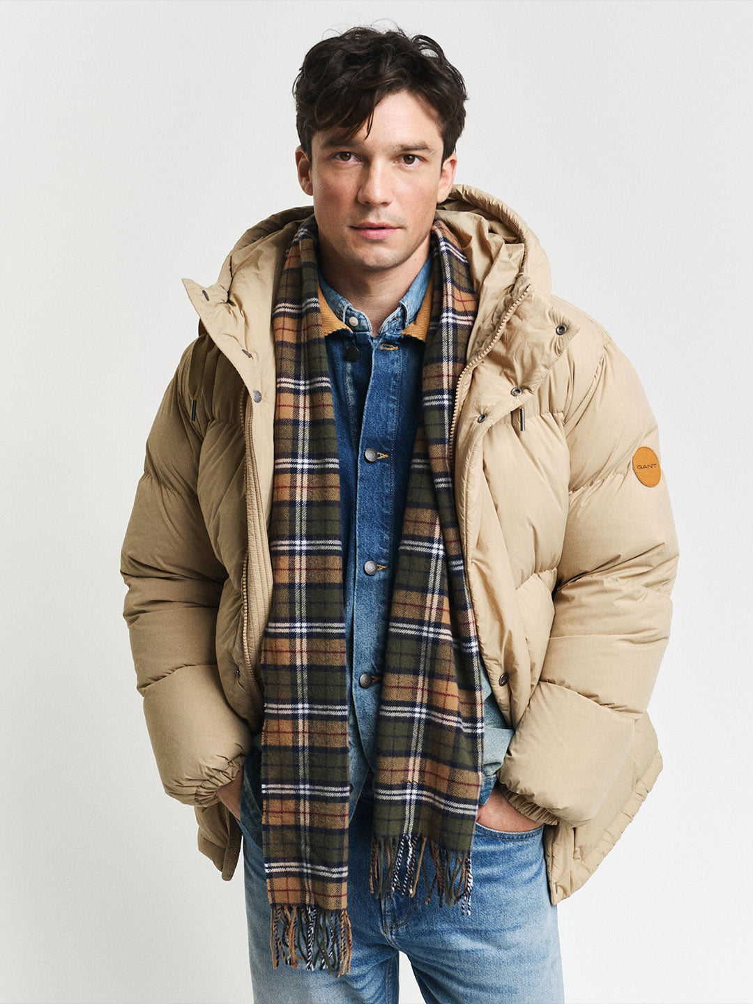 Gant Men Green Checked Fringed Scarf