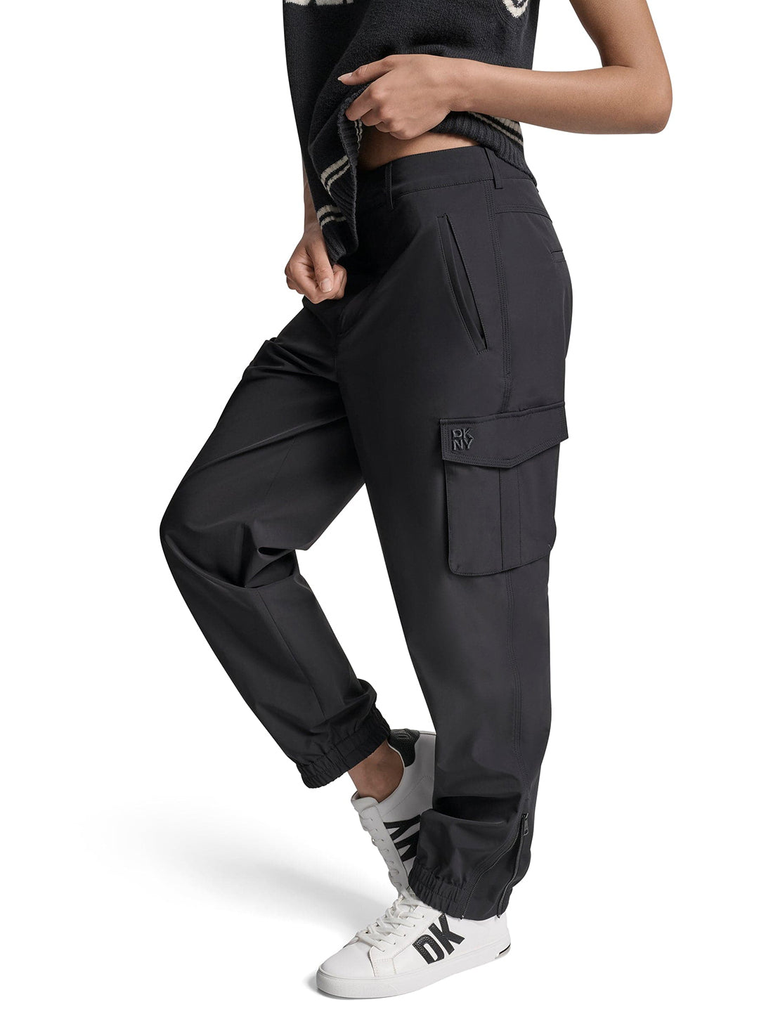 DKNY Womens Black Nylon Solid Trouser