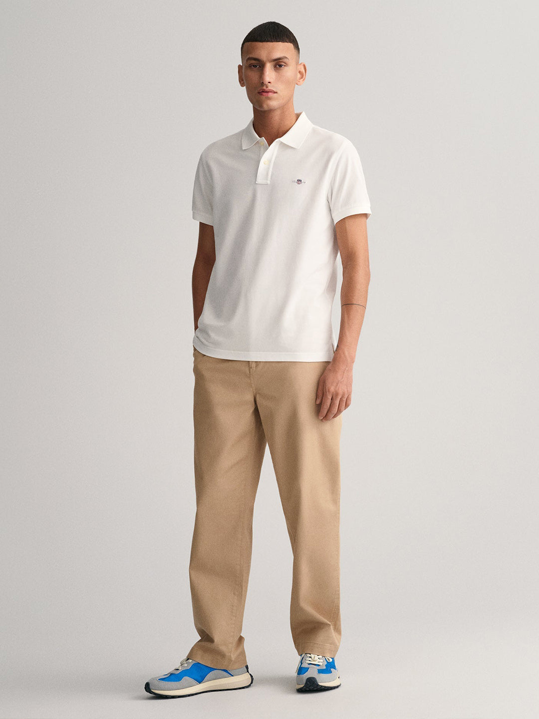 Gant Men White Solid Polo Collar Short Sleeves Tshirt
