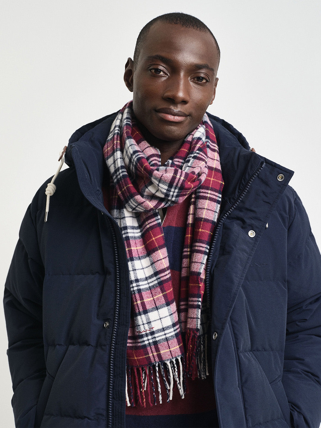 Gant Men Red Checked Fringed Scarf