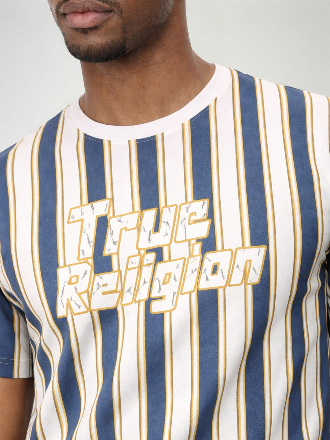 True Religion Men Multicolor Striped Regular Fit Pure Cotton T-Shirt