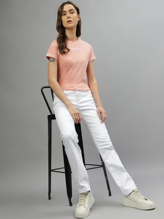 True Religion Womens Super T Billie Straight Fit White Mid Rise Jeans