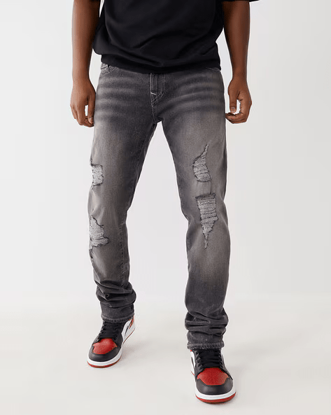 True Religion Super T Skinny Dark Grey Lightly Washed Mid Rise Distressed Jeans