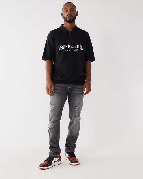 True Religion Super T Skinny Dark Grey Lightly Washed Mid Rise Distressed Jeans