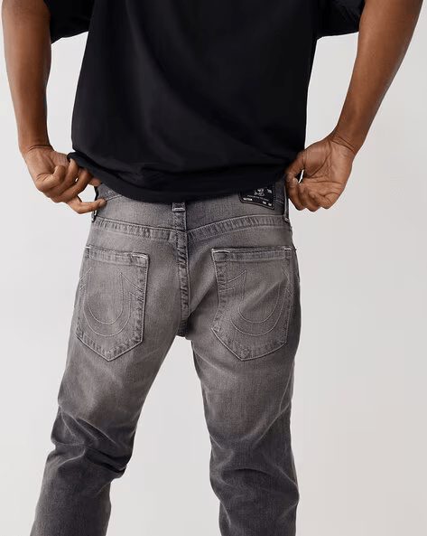 True Religion Super T Skinny Dark Grey Lightly Washed Mid Rise Distressed Jeans