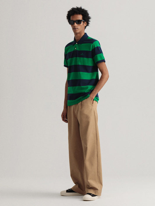 Gant Green Striped Regular Fit Polo T-Shirt