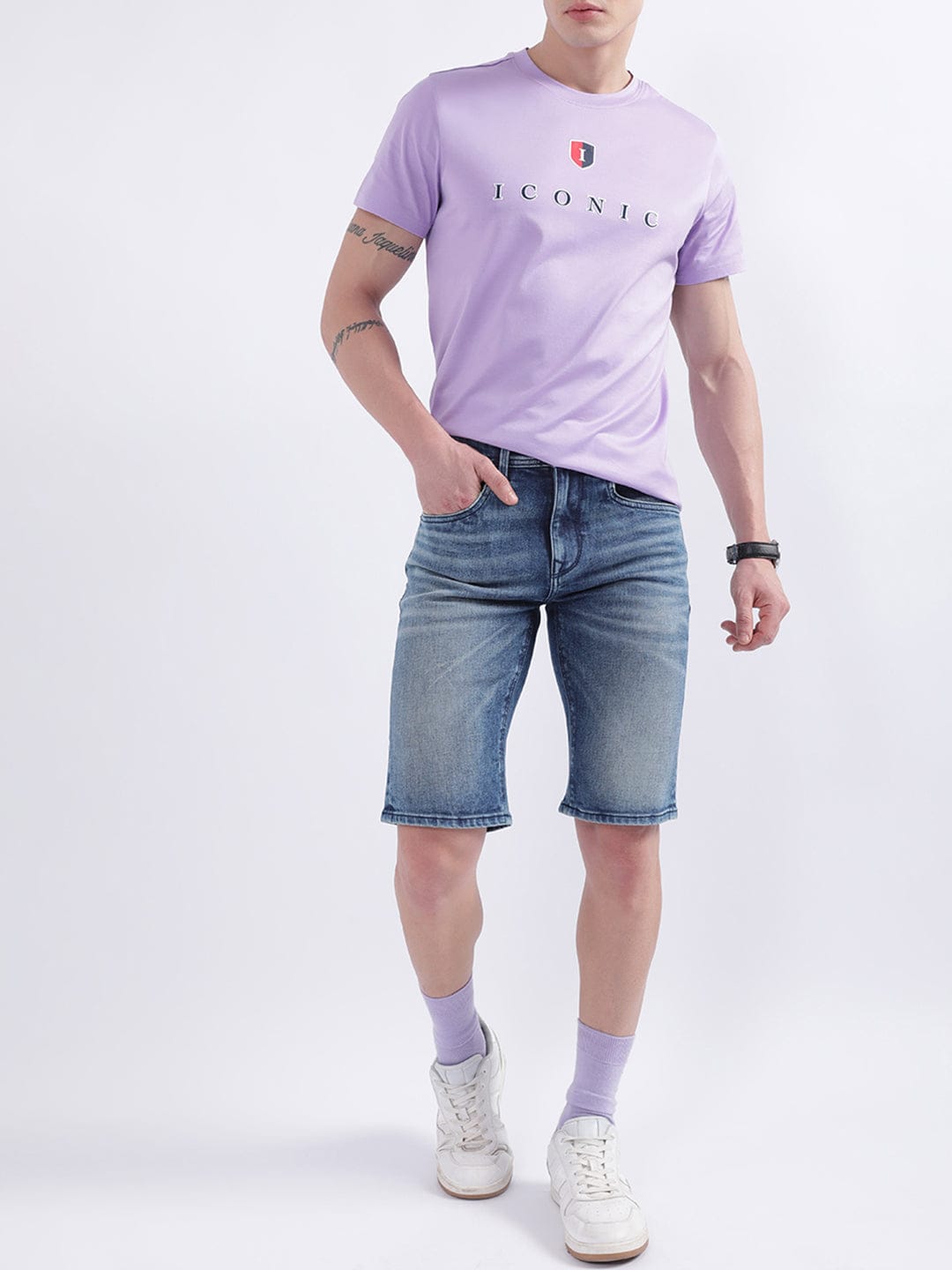Iconic Men Purple Crew Neck Tshirt