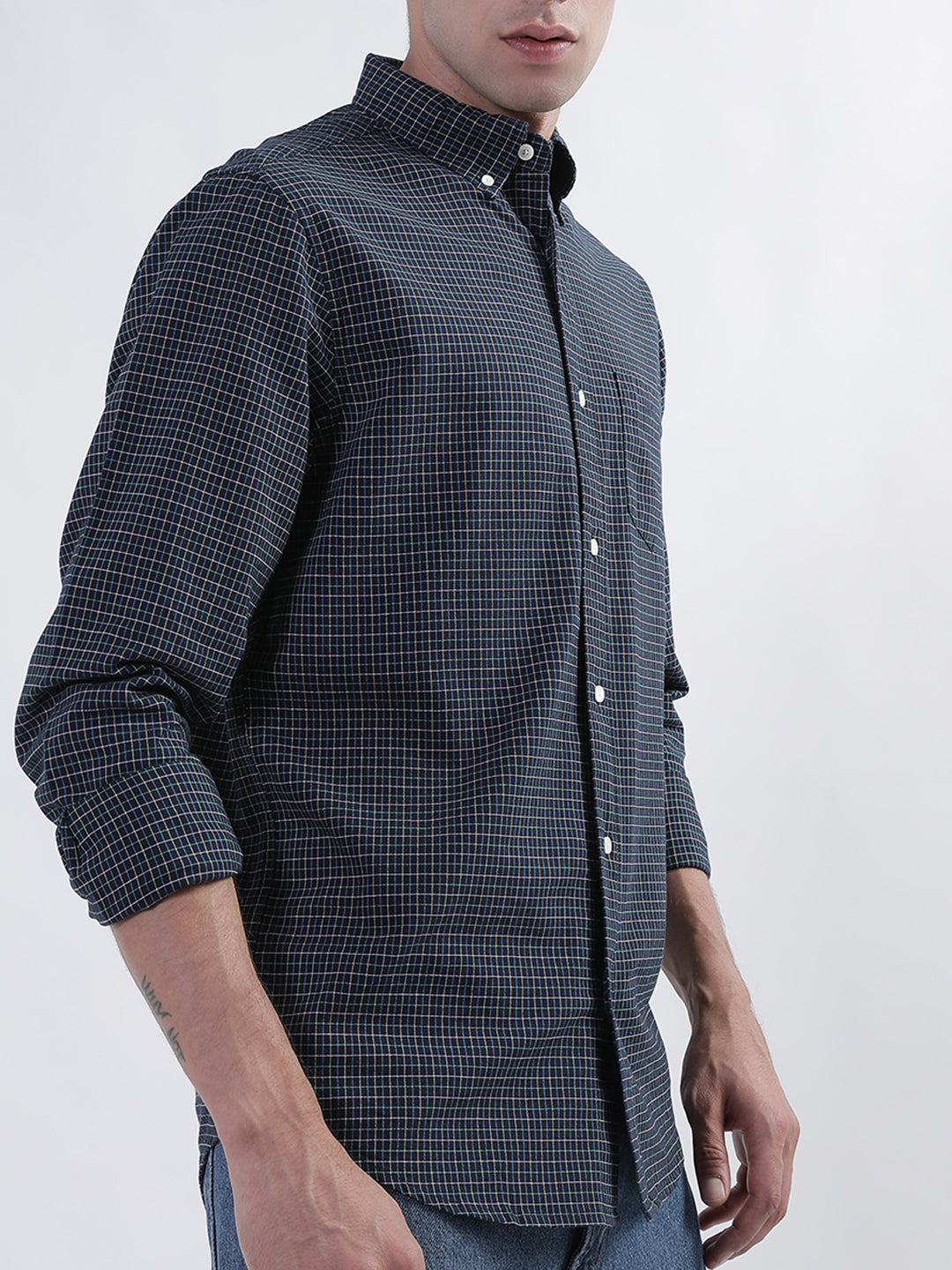 Gant Blue Oxford Tattersal Checked Regular Fit Shirt