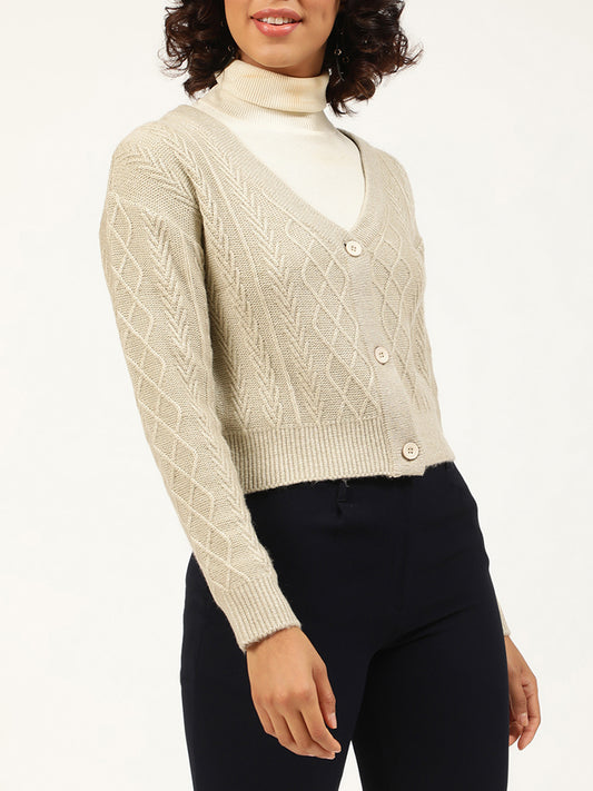 Centre Stage Women Grey Solid V Neck Sweater