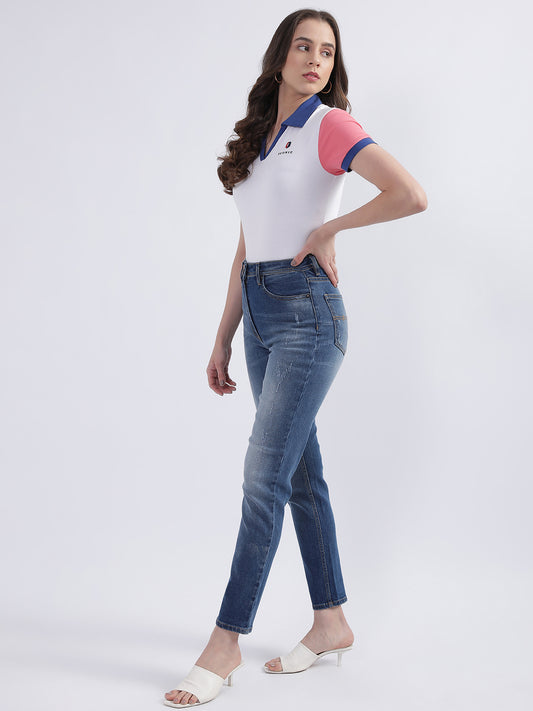 Iconic Women Blue Solid Slim Fit Jeans