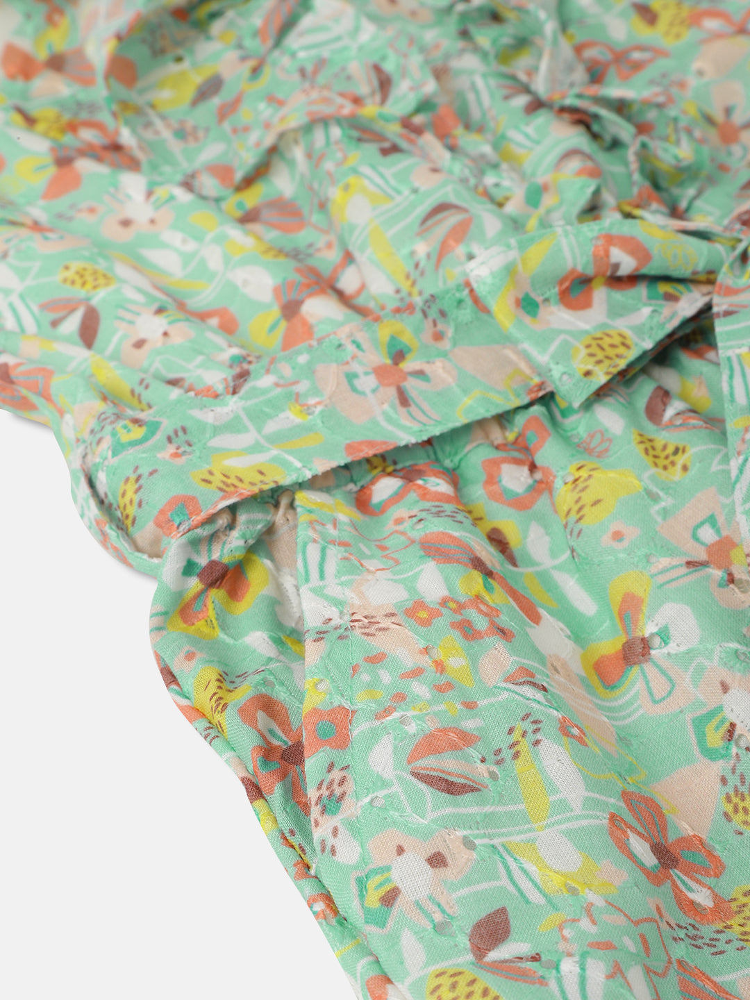 Elle Kids Girls Green Printed Round Neck Sleeveless Playsuit