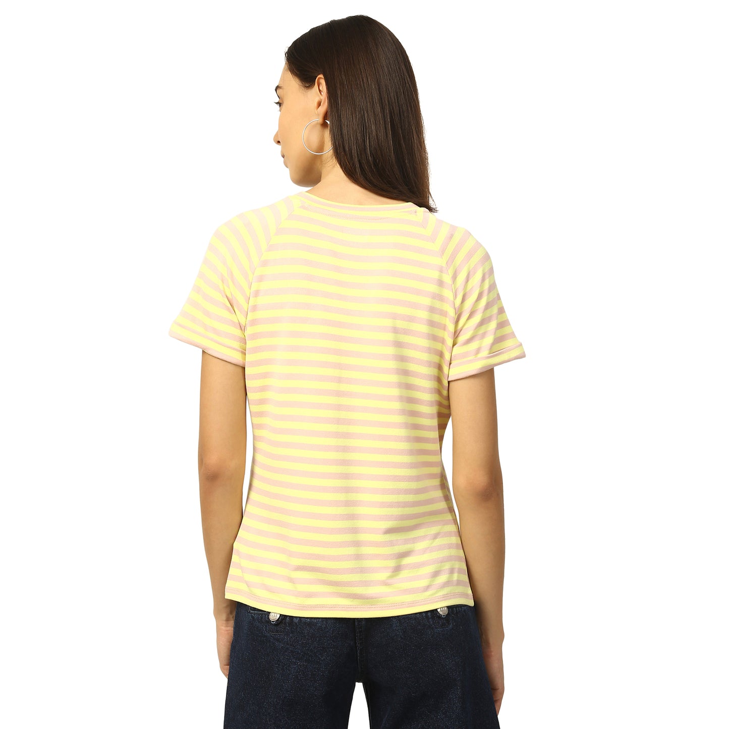 Elle Women Yellow Printed Round Neck TShirt