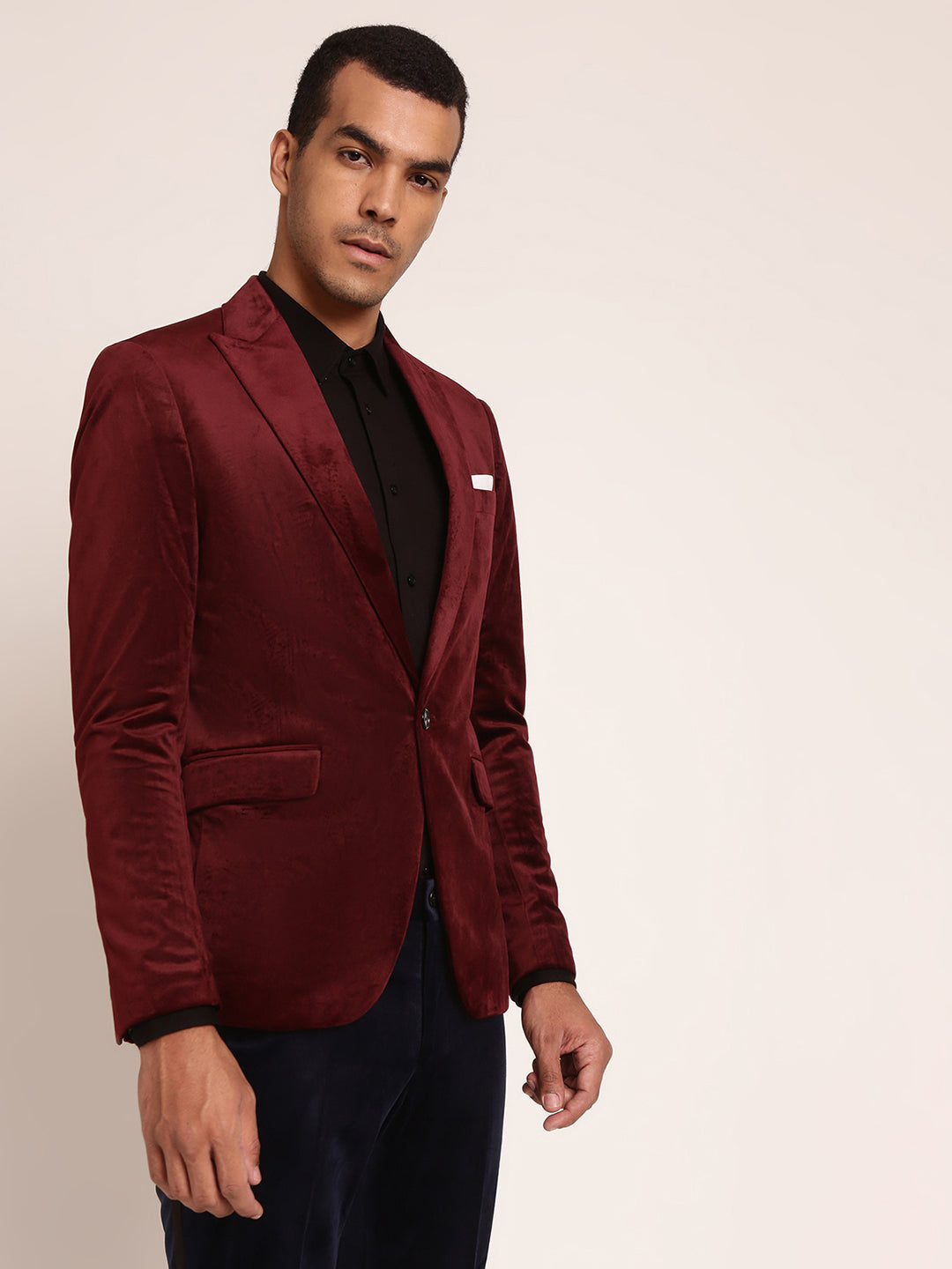 Lindbergh Men Burgundy Solid Collar Blazer