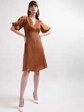 Centre Stage Women Brown Solid V Neck Dress