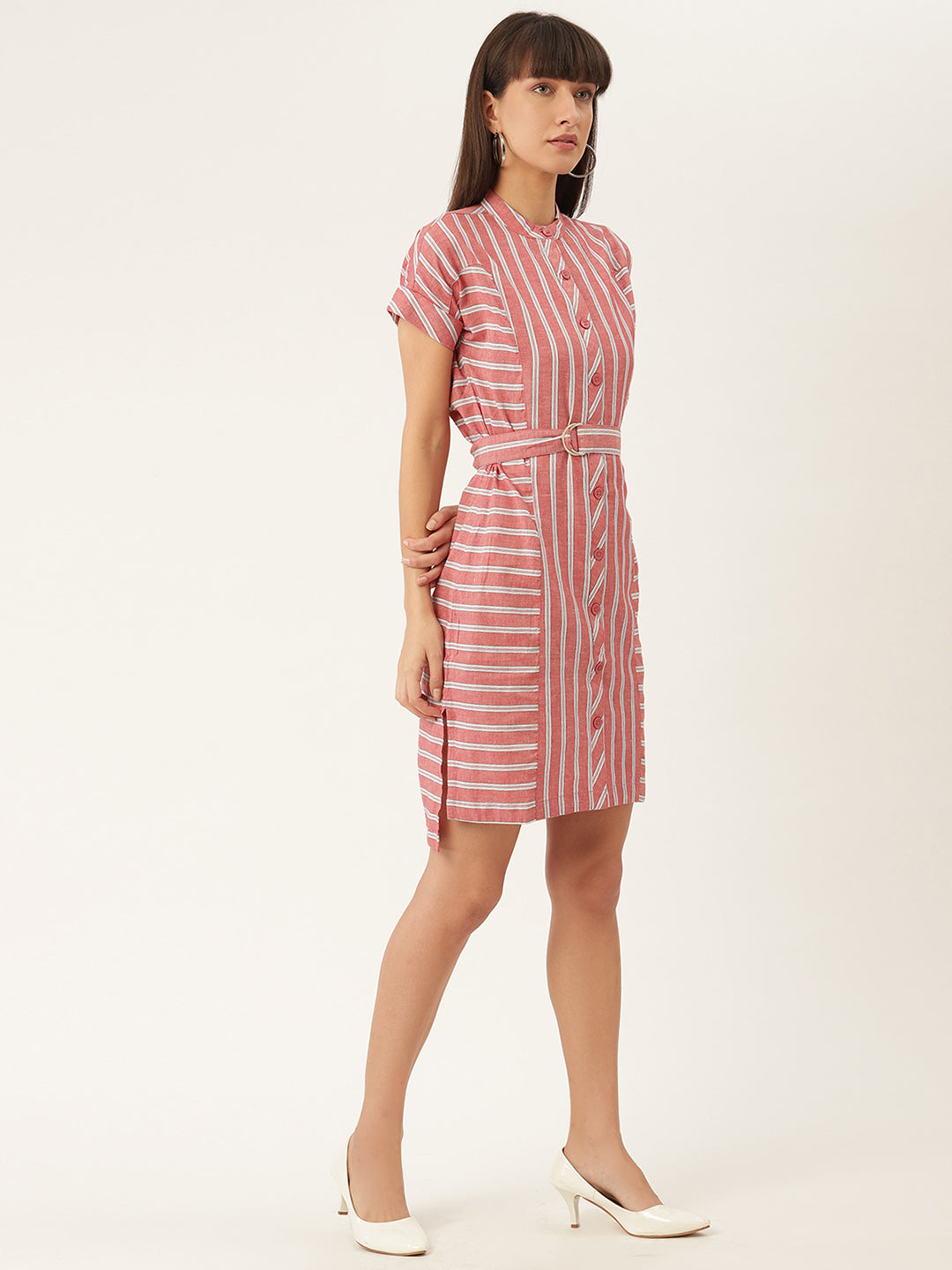 Elle Women Coral Printed Round Neck Dress