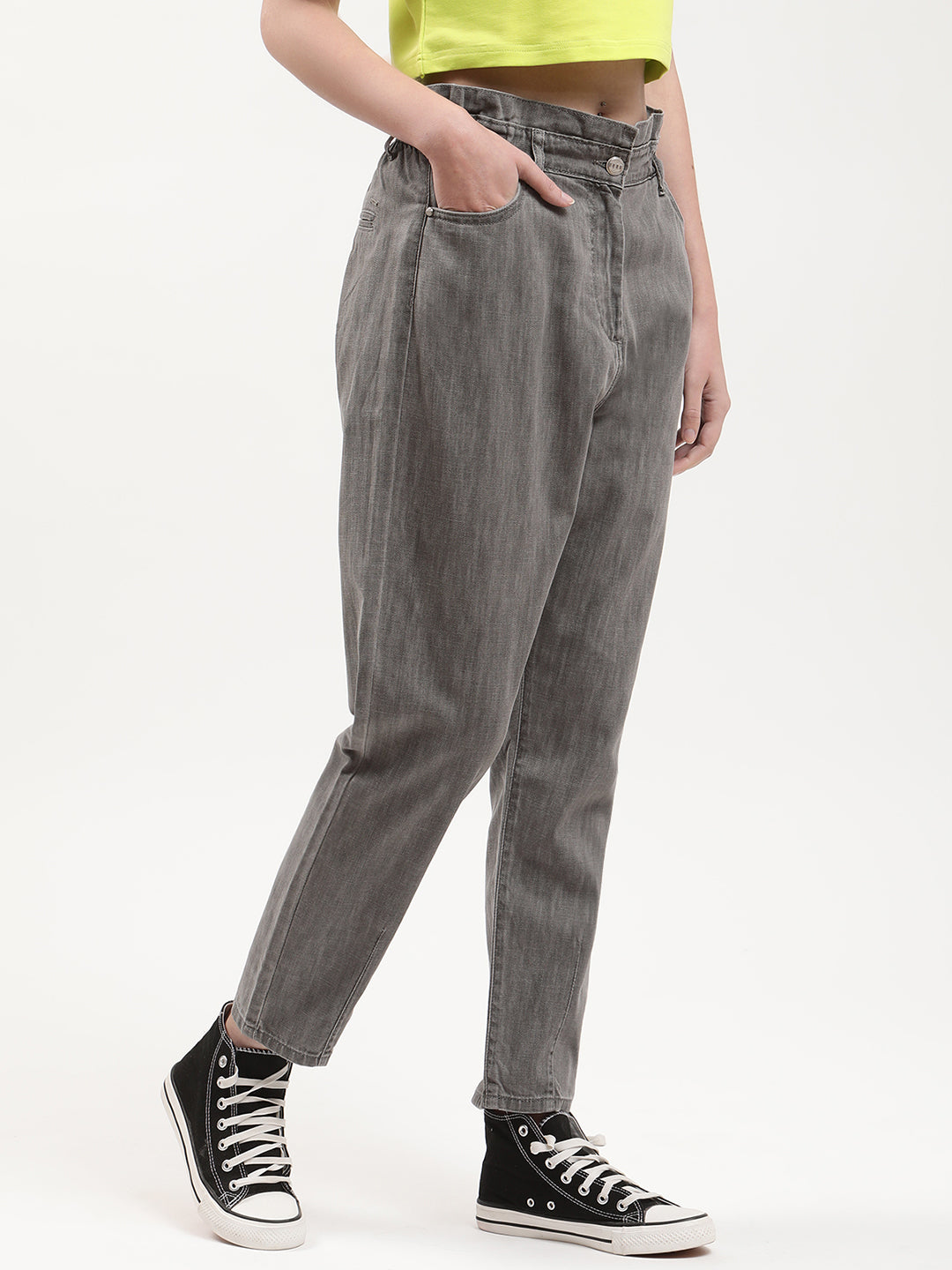 Elle Women Grey Solid Regular Fit Jeans