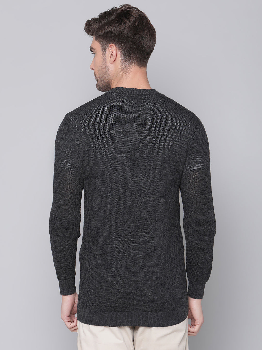 Bruun & Stengade Men Grey Solid Round Neck Sweater