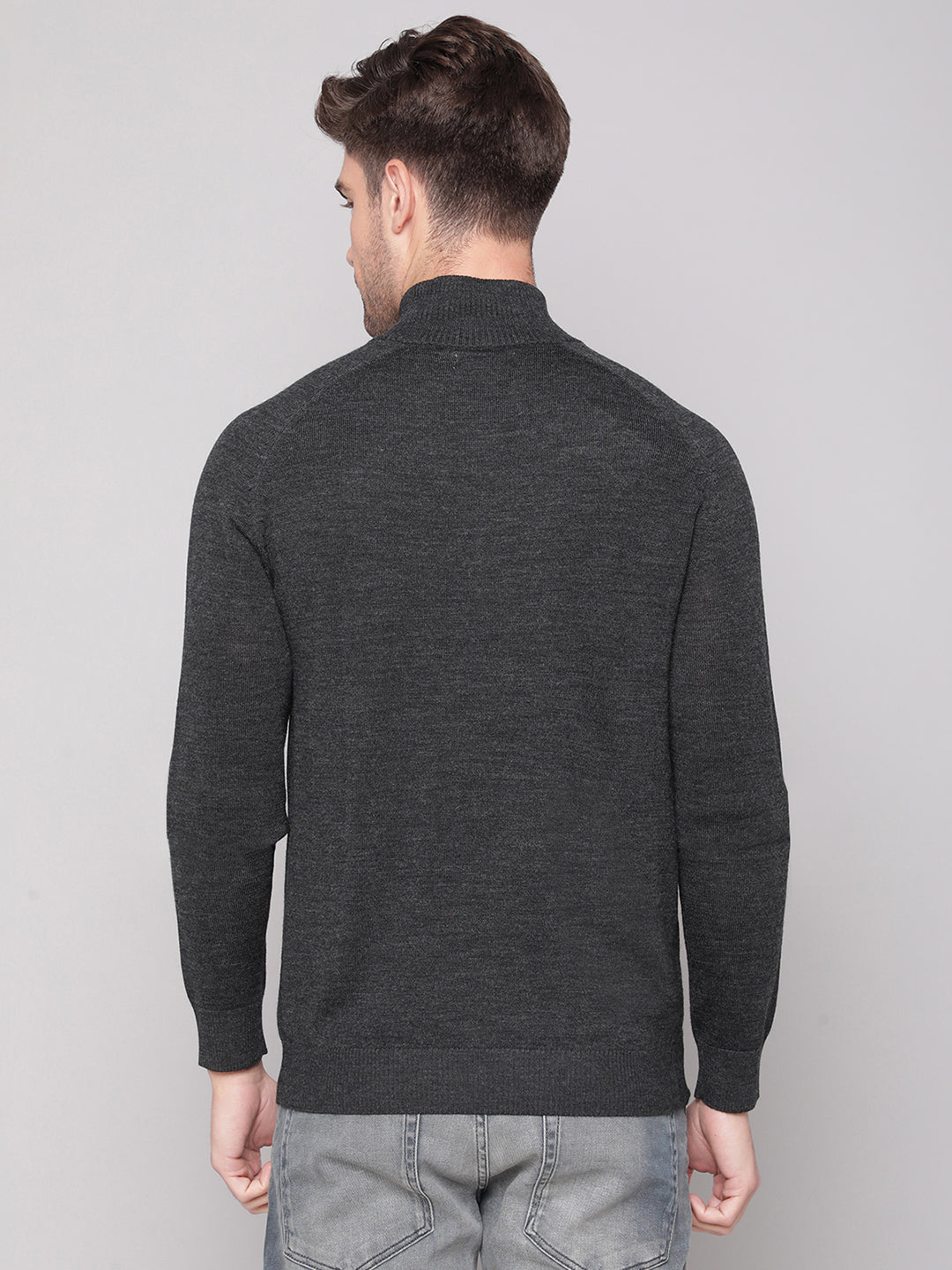 Bruun & Stengade Men Grey Solid Round Neck Sweater