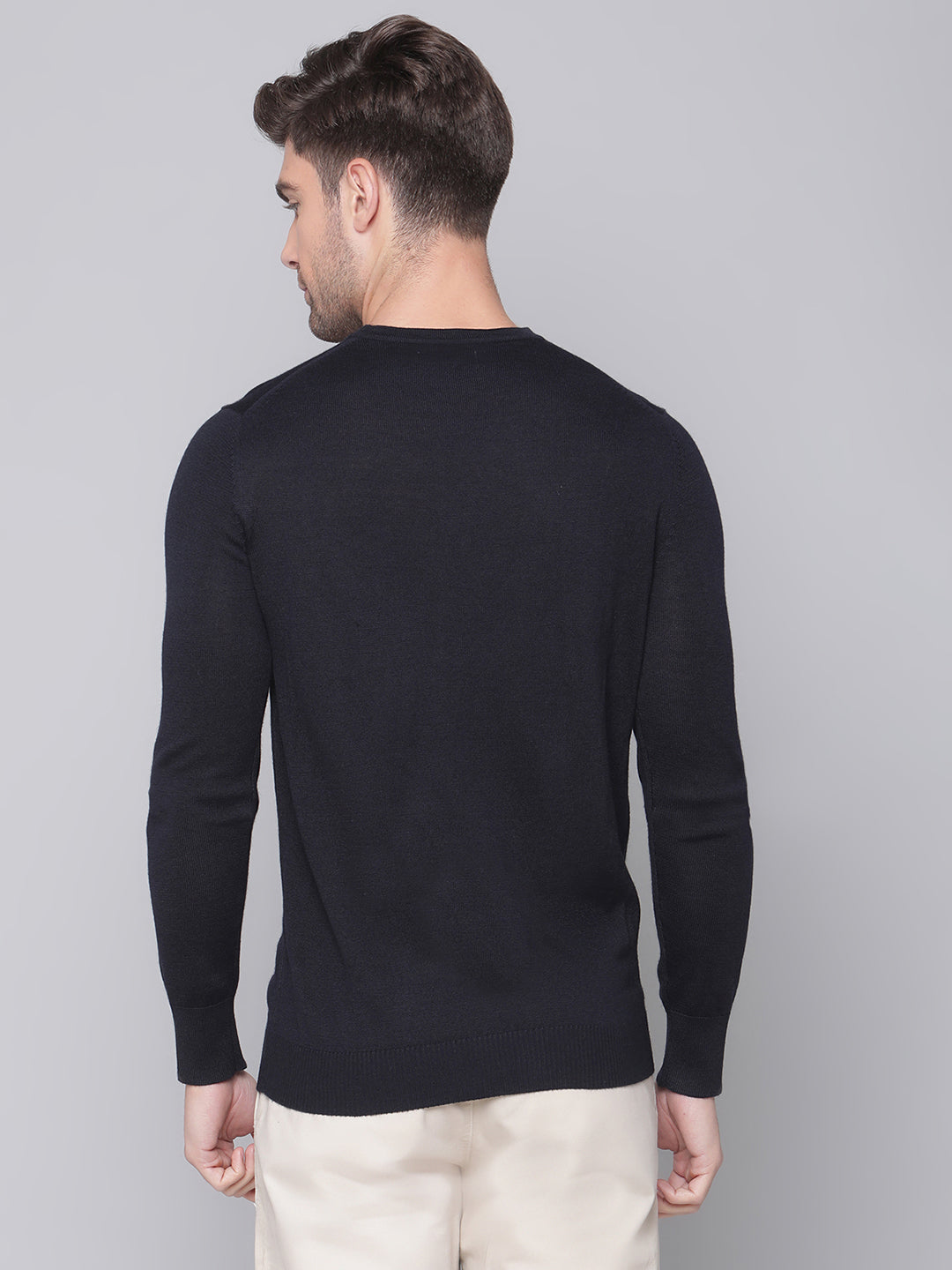 Bruun & Stengade Men Navy Blue Solid Round Neck Sweater