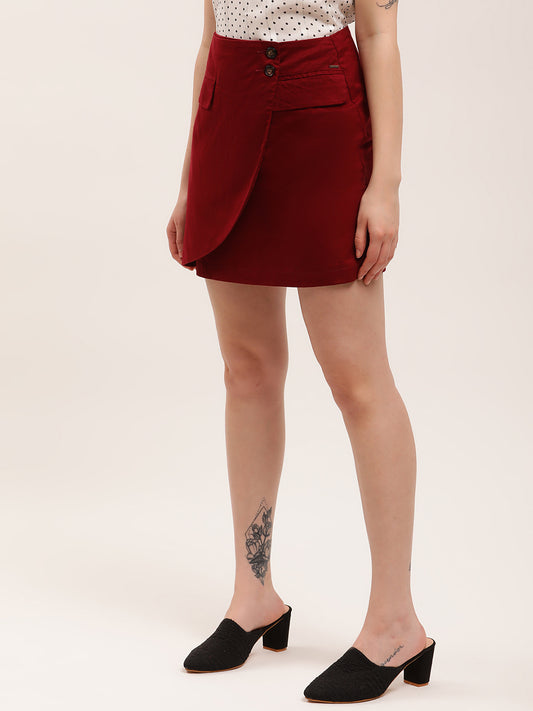 Elle Women Red Solid Regular Fit Skirt