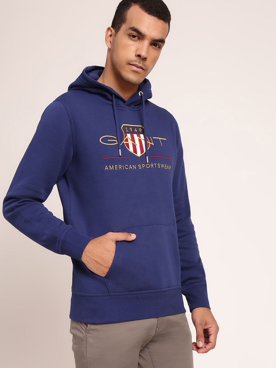 Gant Men Blue Solid Hooded Sweatshirt