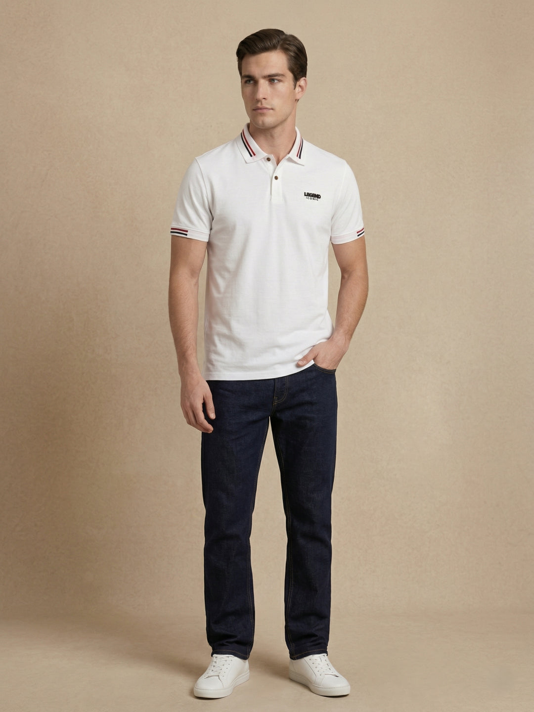 Iconic Men White Solid Regular Fit Pure Cotton Polo T-Shirt
