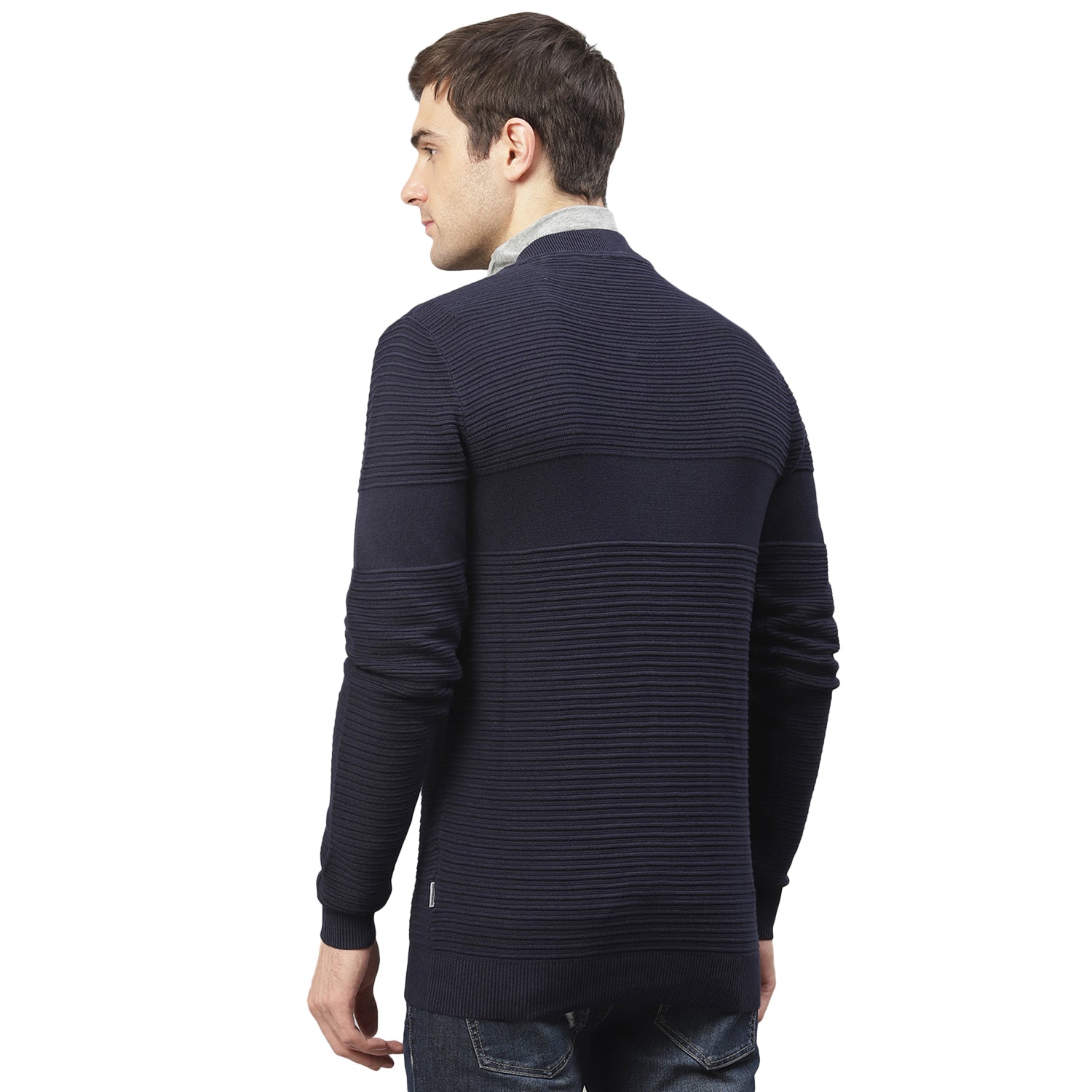 Lindbergh Men Blue Solid Mandarin Collar Sweater