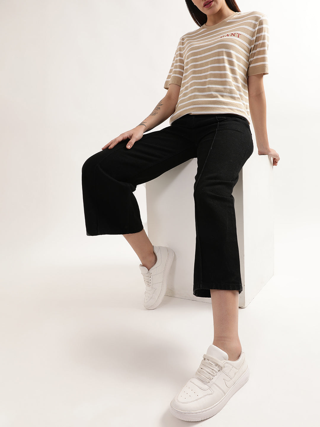 Gant Dark Khaki Preppy Striped Relaxed Fit T-Shirt