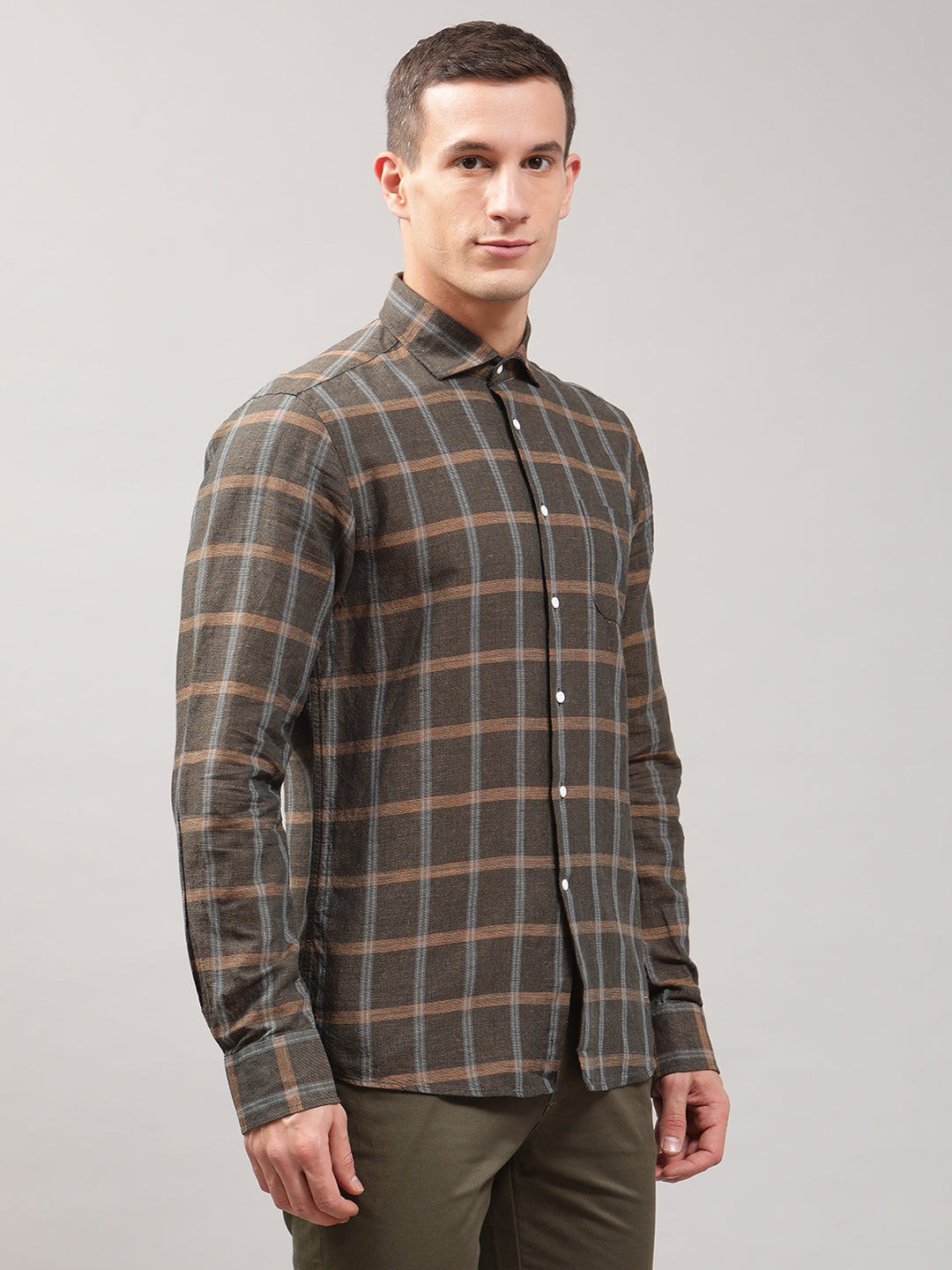 Bruun & Stengade Men Checks Cutaway Collar Shirt