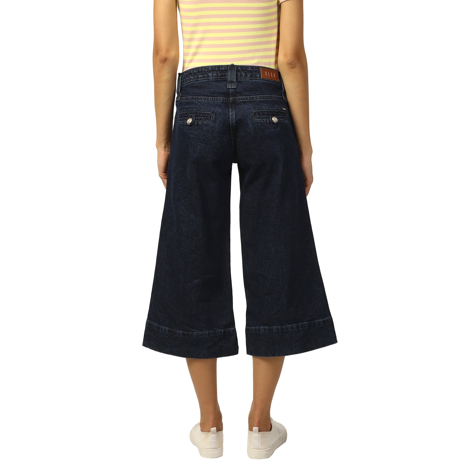 Elle Women Blue Solid Flared Fit Jeans