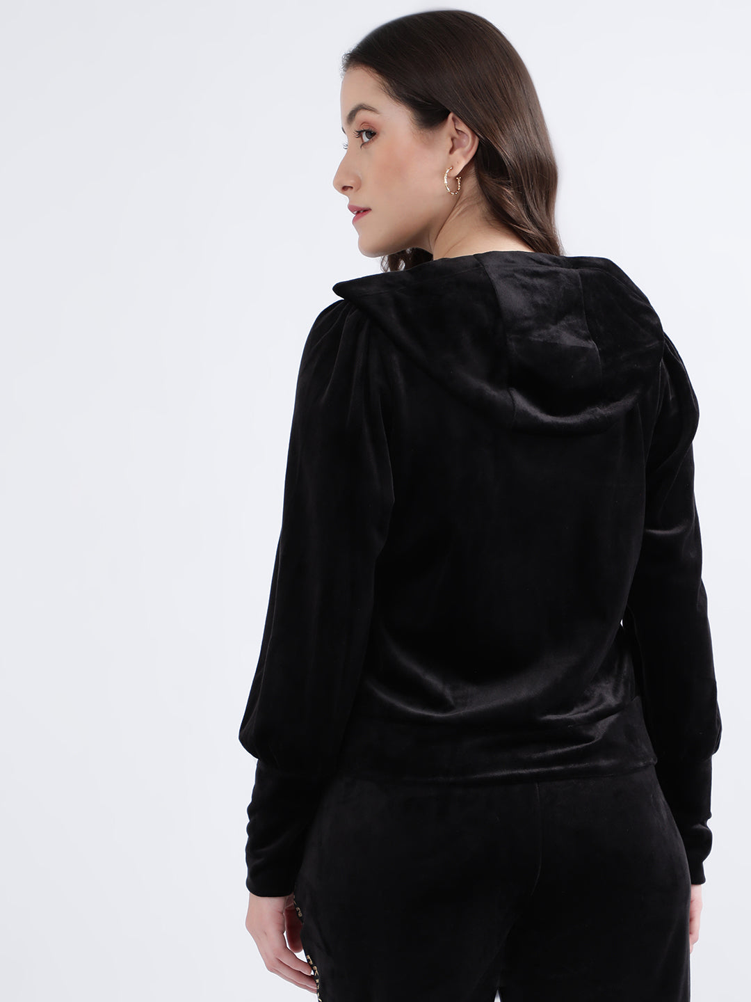 DKNY Women Black Solid Hooded Sweatshirt