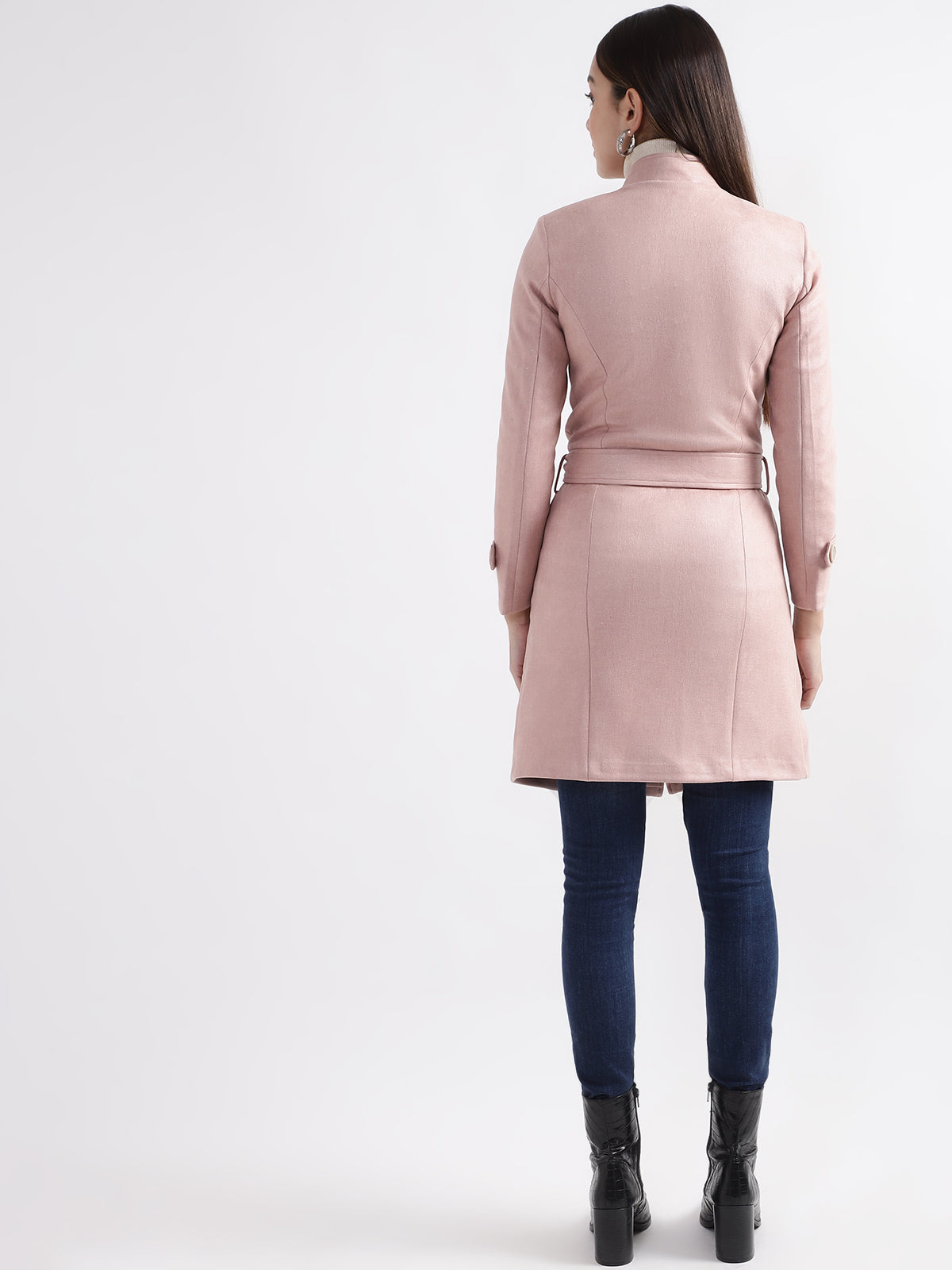 Centre Stage Women Pink Solid Collar Overcoat