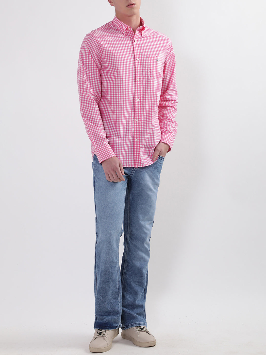 Gant Pink Broadcloth Gingham Checked Regular Fit Shirt