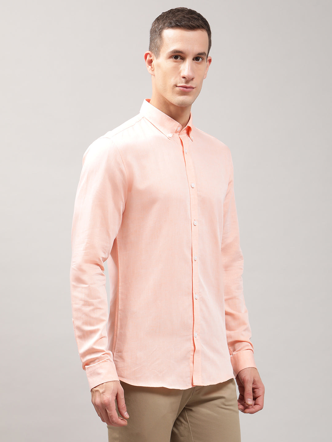 Lindbergh Men Peach Solid Button Down Shirt